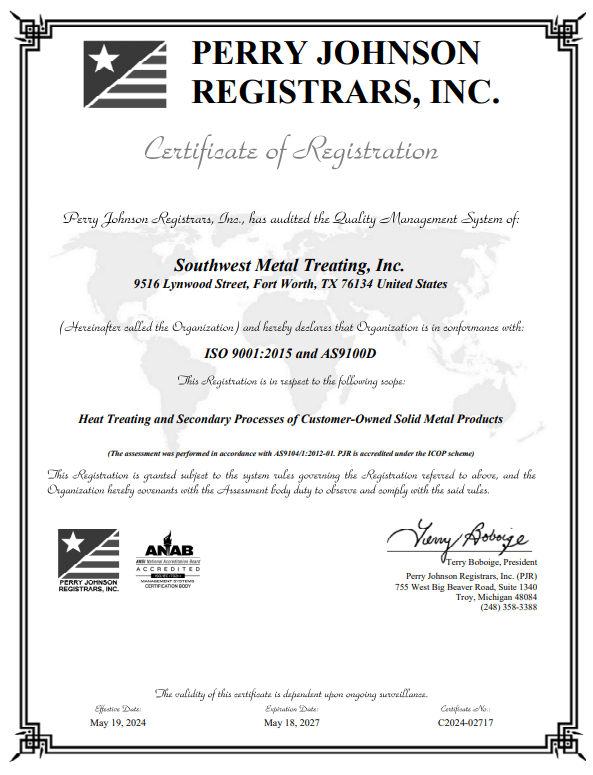 SWMT iso 9001 2015 as9100d certification